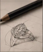 A pencil beside a drawing of a ring